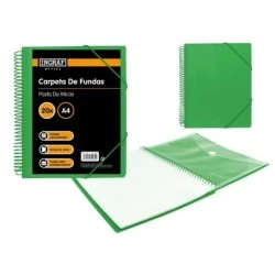 Ingraf Display Book 20 A4 Pockets + Press Stud Envelope - Non-Deforming Plastic Spiral - 360 Degree Opening - Customisable