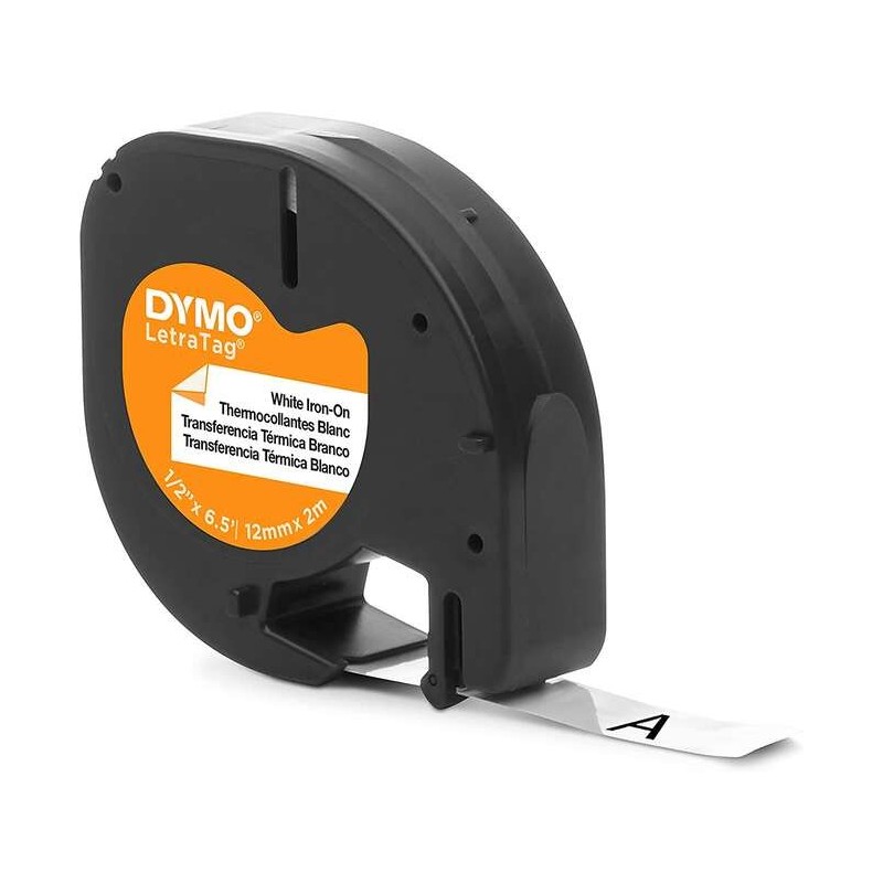 Dymo LetraTag S0718850 Ruban d'Étiquettes Textiles Thermocollantes Original pour Étiqueteuse - Texte Noir sur Fond Blanc