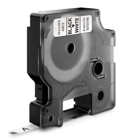 Dymo D1 Ruban d'Étiquettes Original pour Étiqueteuse - Texte Noir sur Fond Blanc - Largeur 6mm x 7 mètres - S0720780