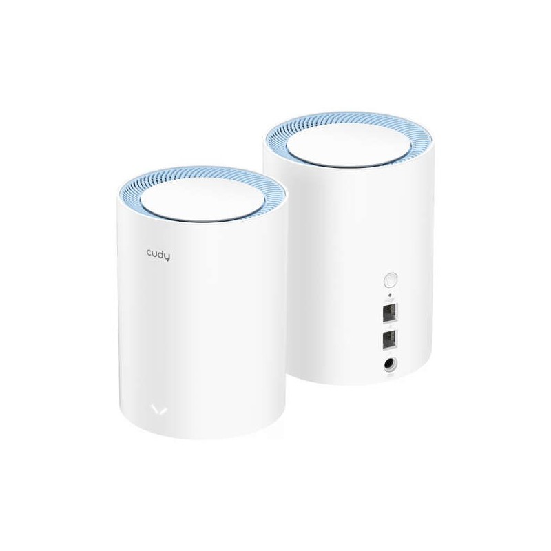 Cudy M1200 Pack de 2 Systèmes WiFi Mesh AC1200 Dual Band - 867Mbps en 5GHz, 300Mbps en 2,4GHz - 1x Port LAN 10/100Mbps, 1x Port