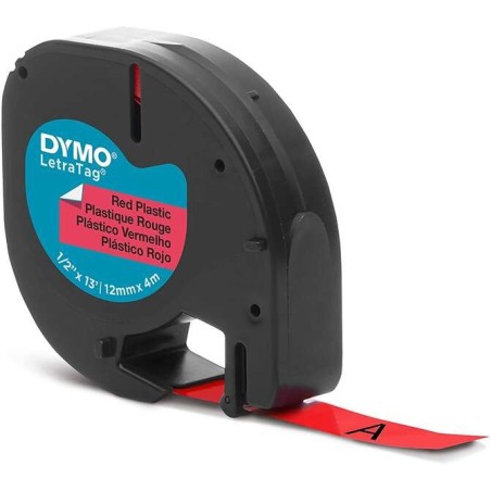 Dymo LetraTag S0721630 Cinta de Etiquetas Original para Rotuladora - Texto negro sobre fondo rojo - Ancho 12mm x 4 metros