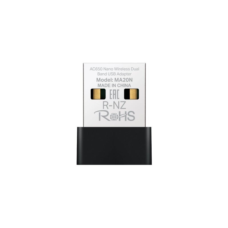 Mercusys MA20N Adaptador USB WiFi Doble Banda AC650 - Hasta 433Mbps 5GHZ, Hasta 200Mbps 2.4GHz - Color Black