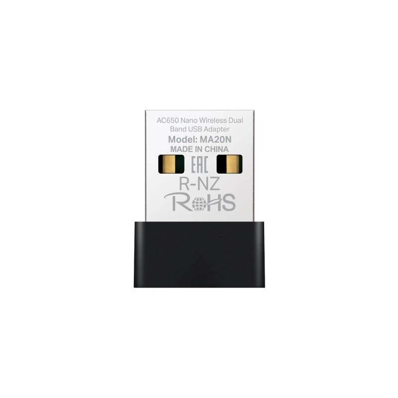 Mercusys MA20N Adaptador USB WiFi Doble Banda AC650 - Hasta 433Mbps 5GHZ, Hasta 200Mbps 2.4GHz - Color Black