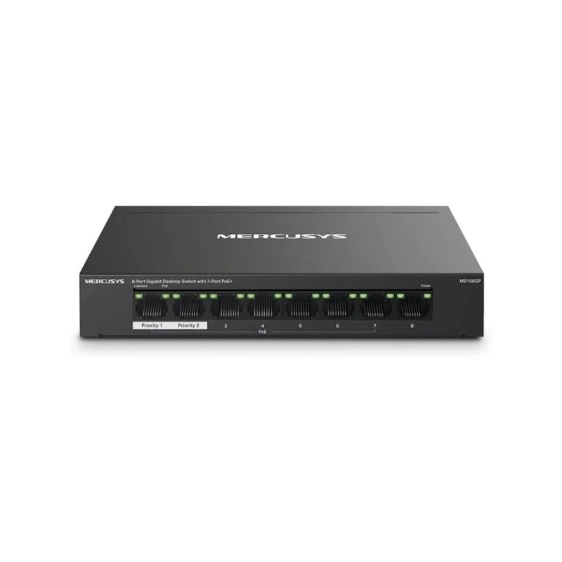 Mercusys 8 Port Gigabit Switch RJ45 10/100/1000Mbps - 7 PoE Ports - Compact Design - Plug & Play - Metal Housing
