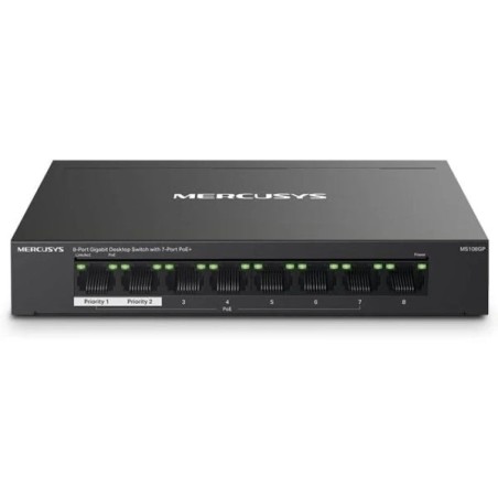 Mercusys 8 Port Gigabit Switch RJ45 10/100/1000Mbps - 7 PoE Ports - Compact Design - Plug & Play - Metal Housing
