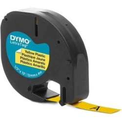 Dymo LetraTag S0721620 Cinta de Etiquetas Original para Rotuladora - Texto negro sobre fondo amarillo - Ancho 12mm x 4 metros