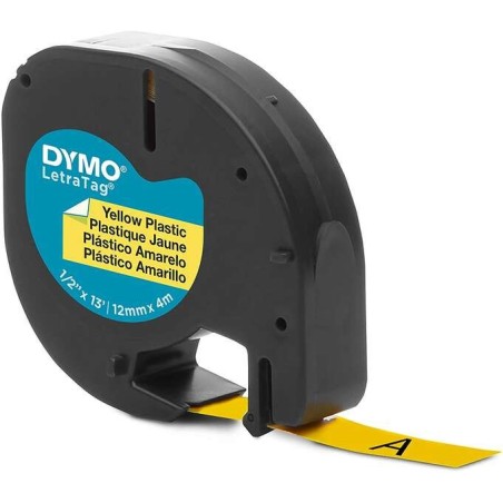 Dymo LetraTag S0721620 Cinta de Etiquetas Original para Rotuladora - Texto negro sobre fondo amarillo - Ancho 12mm x 4 metros