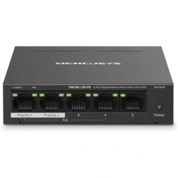 Mercusys Switch 5 Portas Gigabit RJ45 10/100/1000Mbps - 4 Portas PoE - Design Compacto - Plug & Play - Caixa de Metal