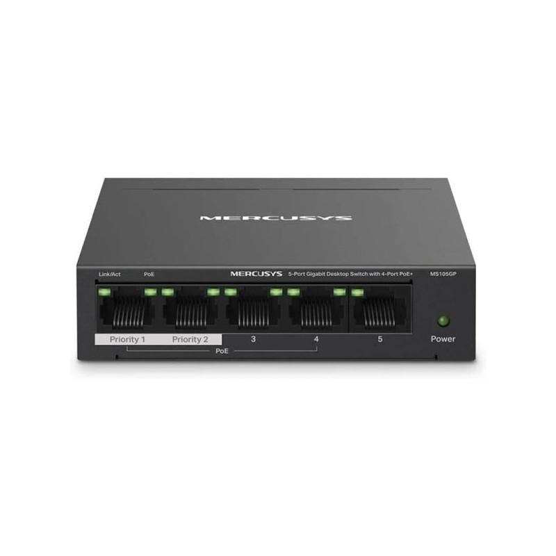 Mercusys Switch 5 Puertos Gigabit RJ45 10/100/1000Mbps - 4 Puertos PoE - Diseño Compacto - Plug & Play - Carcasa de Metal