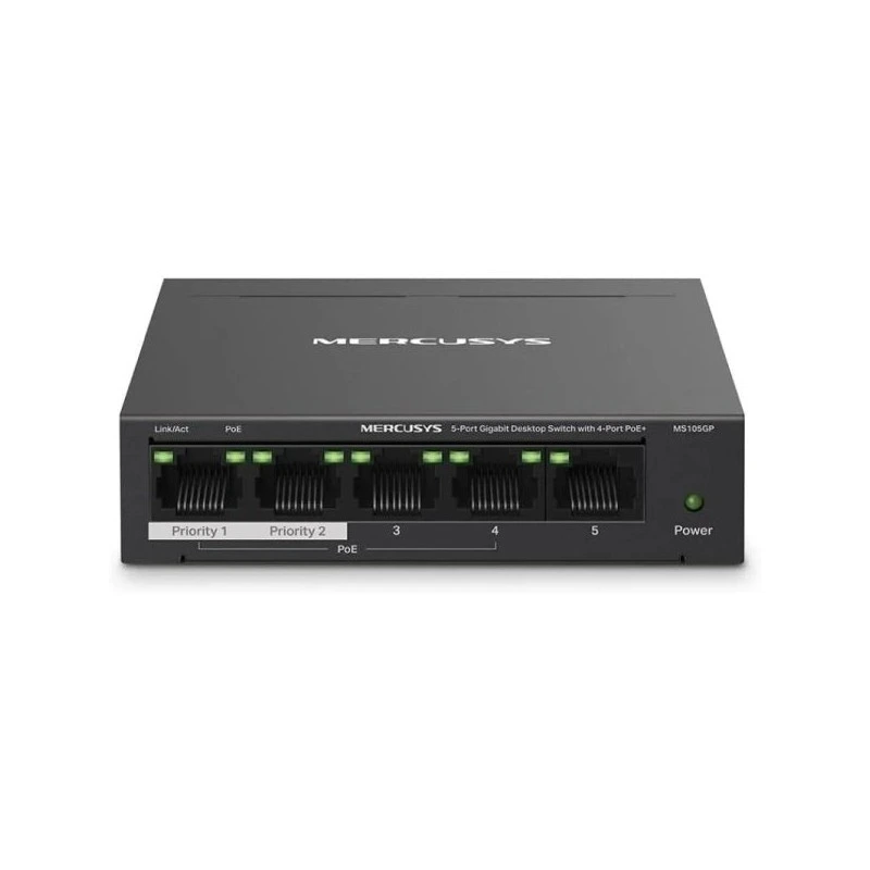 Mercusys Switch 5 Puertos Gigabit RJ45 10/100/1000Mbps - 4 Puertos PoE - Diseño Compacto - Plug & Play - Carcasa de Metal