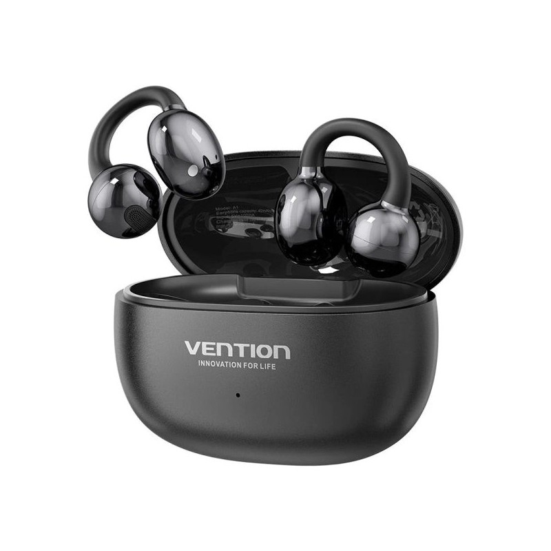 Vention A11 Clip-On Wireless In-Ear Earphones - Bluetooth 6.0 - 10m Range - Charging Case with 400mAh Battery - Black