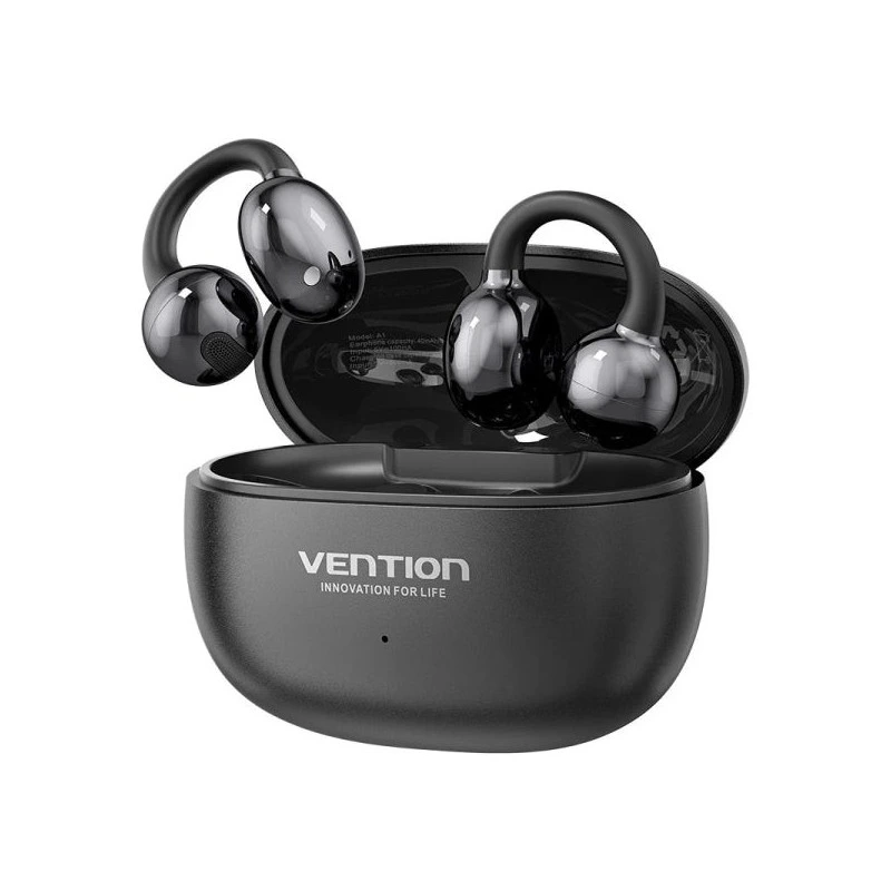 Vention A11 Clip-On Wireless In-Ear Earphones - Bluetooth 6.0 - 10m Range - Charging Case with 400mAh Battery - Black