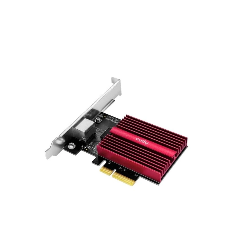 Cudy Adaptateur Réseau PCIe - Vitesse jusqu'à 10 Gbps - Auto-Adaptatif - PCI Express 3.0 x4 - Couleur Noir/Rouge