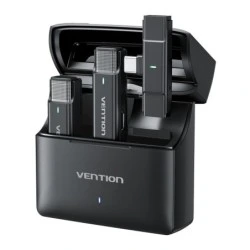 Vention Levalier Microfono Clip Inalambrico USB-C - Cancelacion de Ruido Avanzada - Bateria 30h - Rango 300m - Color Noir