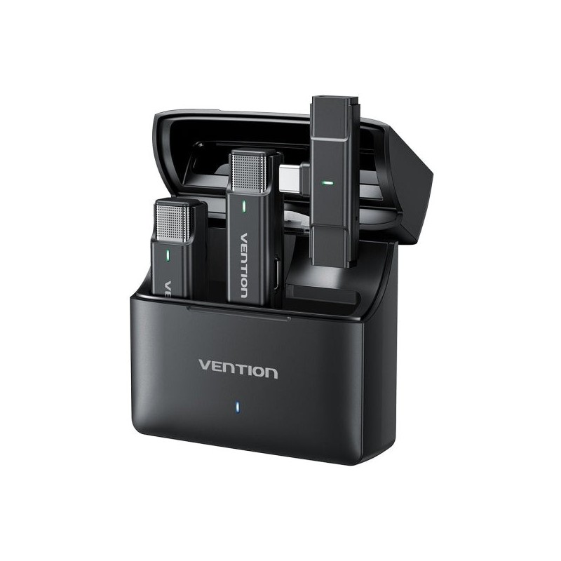 Vention Levalier Microfono Clip Inalambrico USB-C - Cancelacion de Ruido Avanzada - Bateria 30h - Rango 300m - Color Black