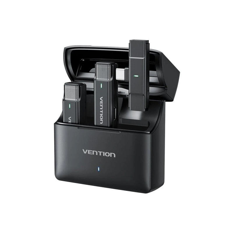 Vention Levalier Microfono Clip Inalambrico USB-C - Cancelacion de Ruido Avanzada - Bateria 30h - Rango 300m - Color Black
