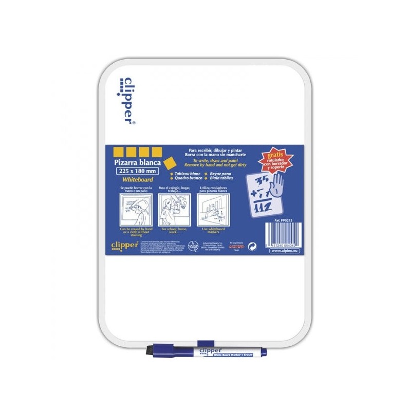 Alpino Clipper Pizarra Blanca 25.5x18cm - Una Cara Blanca y otra con Cuadricula - Borrado en Seco - Incluye Rotulador con