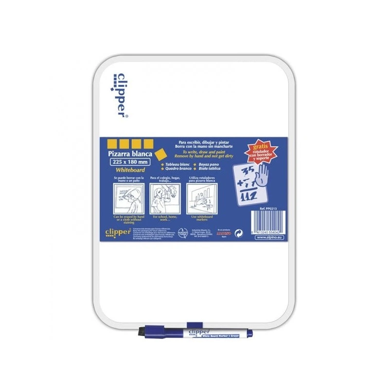 Alpino Clipper Quadro Branco 25.5x18cm - Um Lado Branco e Outro Quadriculado - Apagamento a Seco - Inclui Marcador com Apagador