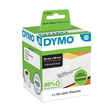 Dymo 99010 Pack de 2 Rouleaux d'Étiquettes Originales pour Étiqueteuse - 130 Étiquettes par Rouleau - Dimensions 28mm x 89mm
