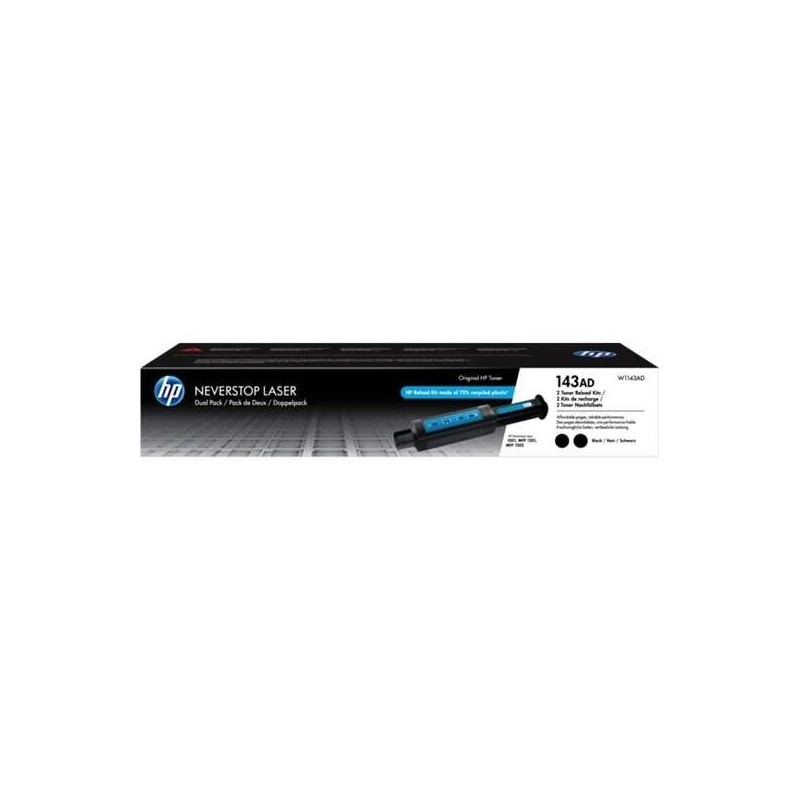 HP W1143A Black Pack of 2 Original Toner Refill Kits - 143A