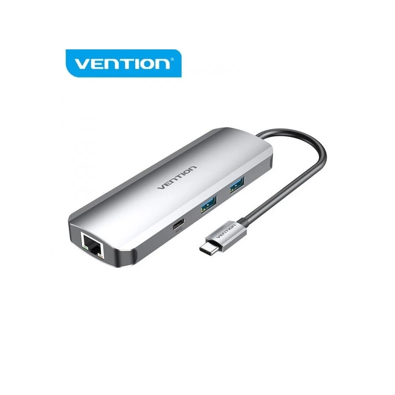 Vention Docking Station 9 en 1 USB-C vers HDMI 4K/2xUSB3.0/USB-C Gen1/RJ45/Lecteur TF/SD/Jack Audio/PD100W - 0.15m - Couleur