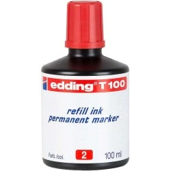Edding T100 Bote de Recharge para Rotulador Permanente - Capacidad 100ml - Color Rojo