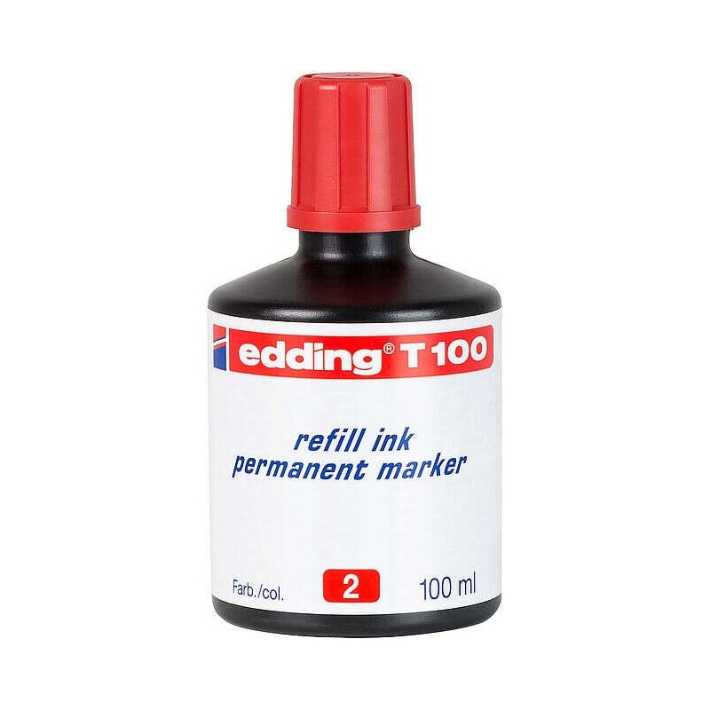 Edding T100 Bote de Recharge para Rotulador Permanente - Capacidad 100ml - Color Rojo