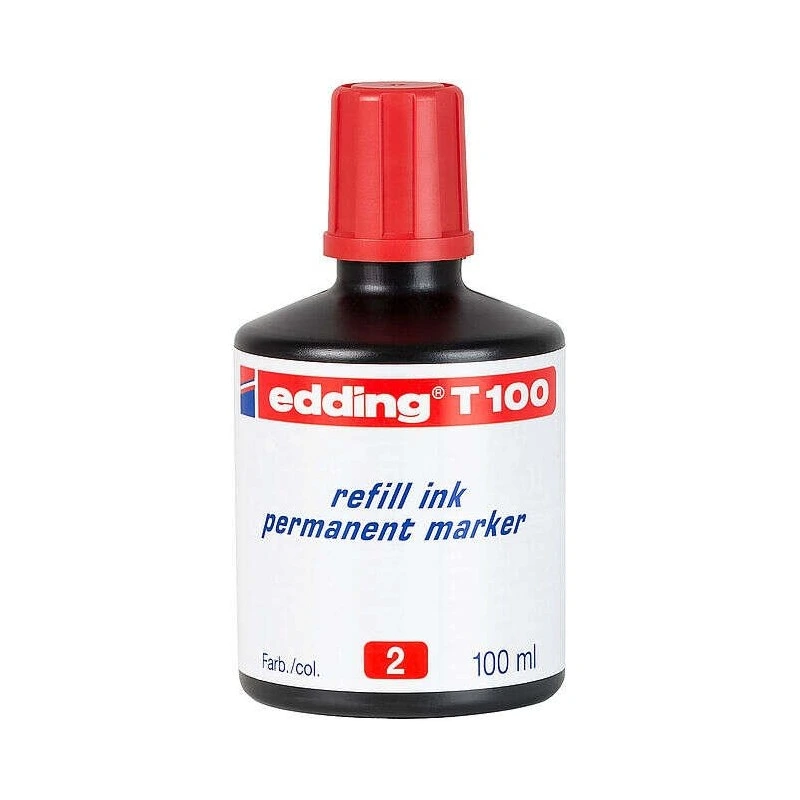 Edding T100 Bote de Recharge para Rotulador Permanente - Capacidad 100ml - Color Rojo