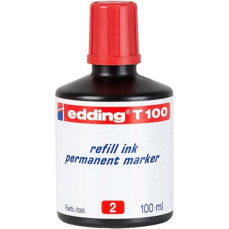 Edding T100 Bote de Recharge para Rotulador Permanente - Capacidad 100ml - Color Rojo