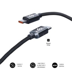 Subblim Câble Optimus USB-C - 60W - Nylon Tressé - 480Mbps - 2 Mètres - Couleur Noir