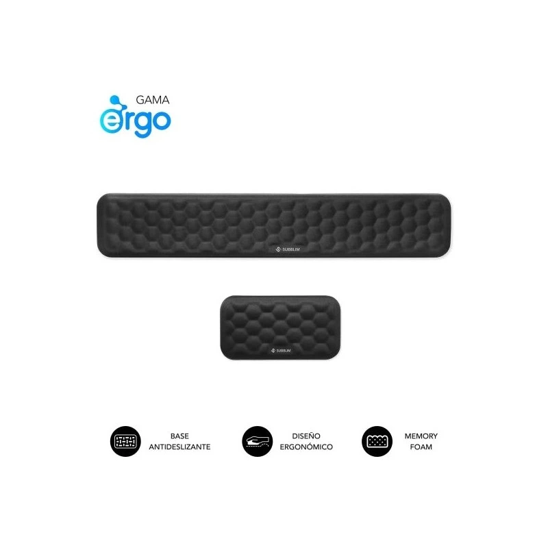 Subblim Pack Ergo Airpadding Apoio de Pulso para Teclado e Rato - Espuma Viscoelástica 65D - Tecido AirMesh Transpirável - Base