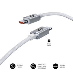 Subblim Câble Optimus USB-C - 60W - Nylon Tressé - 480Mbps - 1 Mètre - Couleur Blanc