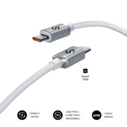 Subblim Câble Optimus USB-C - 60W - Nylon Tressé - 480Mbps - 1 Mètre - Couleur Blanc
