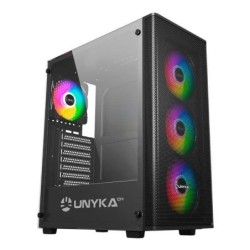 Unykach MIR 100 Caixa Gaming ATX, Micro ATX, ITX - Lateral em Vidro Temperado - USB-A 2.0, 3.0 e Áudio - 4 Ventoinhas 120 mm