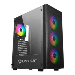 Unykach MIR 100 Gaming Case ATX, Micro ATX, ITX - Tempered Glass Side Panel - USB-A 2.0, 3.0 and Audio - 4 x 120mm Fans