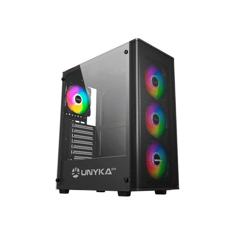 Unykach MIR 100 Caixa Gaming ATX, Micro ATX, ITX - Lateral em Vidro Temperado - USB-A 2.0, 3.0 e Áudio - 4 Ventoinhas 120 mm