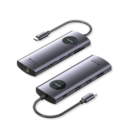 Vention Station d'Accueil 10 en 1 - 100W - Câble USB-C de 15cm Intégré - 2xHDMI 4K - Ethernet RJ45 - Displayport - USB-C