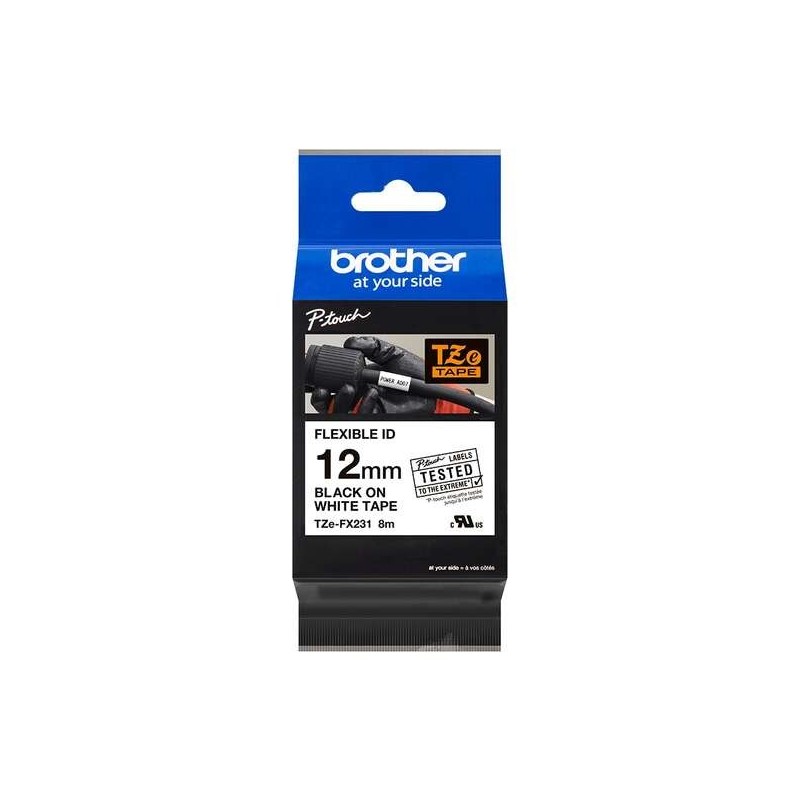 Brother TZeFX231 Cinta Laminada Flexible Original de Etiquetas - Texto negro sobre fondo blanco - Ancho 12mm x 8 metros