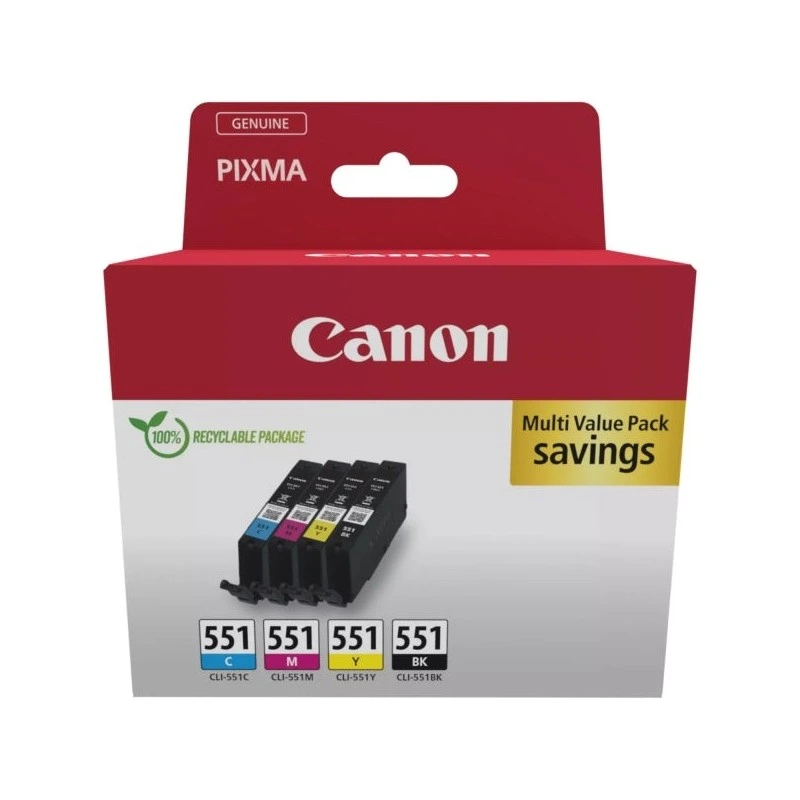Canon CLI551 Multipack de 4 Cartuchos de Tinta Originales Negro, Cyan, Magenta y Amarillo - 6509B015