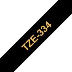 Brother TZe334 Ruban d'Étiquettes Laminé Générique - Texte Or sur Fond Noir - Largeur 12mm x 8 mètres