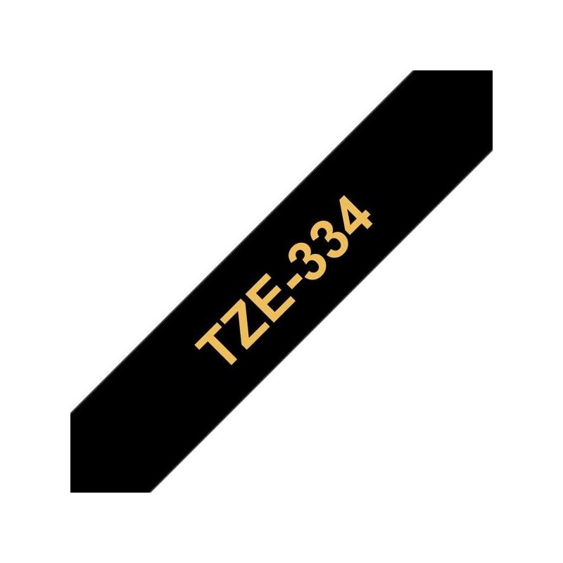 Brother TZe334 Compatible Laminated Label Tape - Gold Text on Black - Width 12mm x 8 metres
