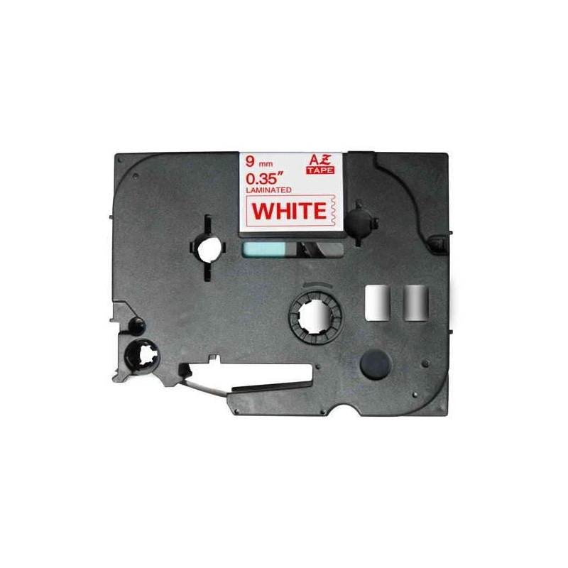 Brother TZe222 Fita Laminada Genérica de Etiquetas - Texto vermelho sobre fundo branco - Largura 9mm x 8 metros