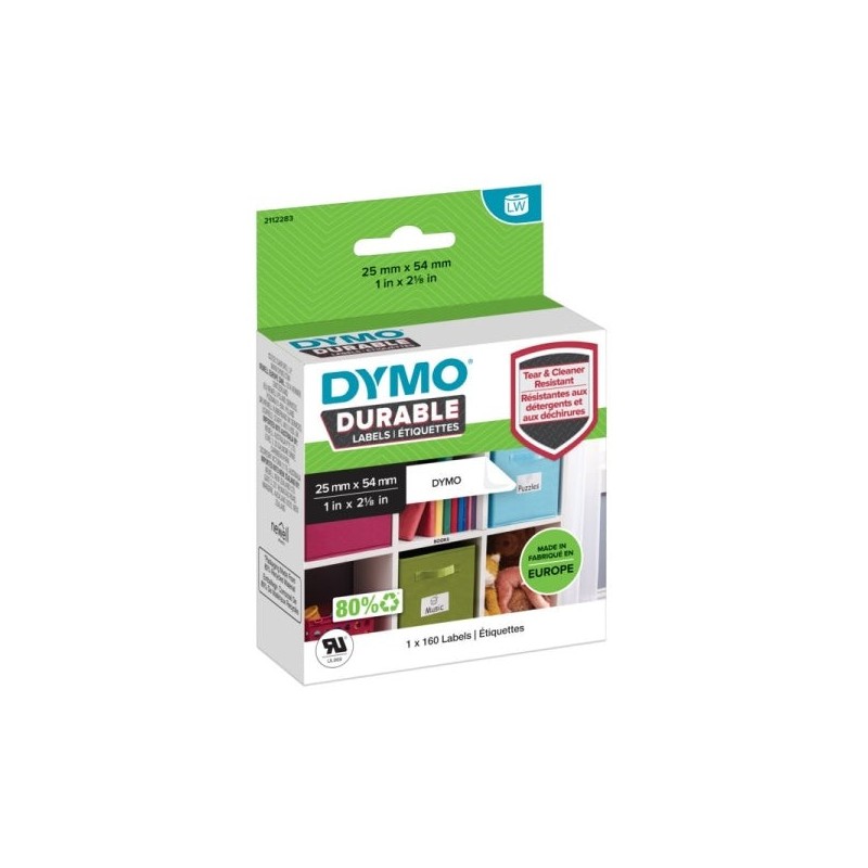 Dymo Durable Pack de 160 Étiquettes Originales pour Étiqueteuse - Texte Noir sur Fond Blanc - 25mmx54mm - 2112283