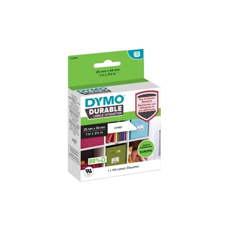 Dymo Durable Pack de 160 Étiquettes Originales pour Étiqueteuse - Texte Noir sur Fond Blanc - 25mmx54mm - 2112283