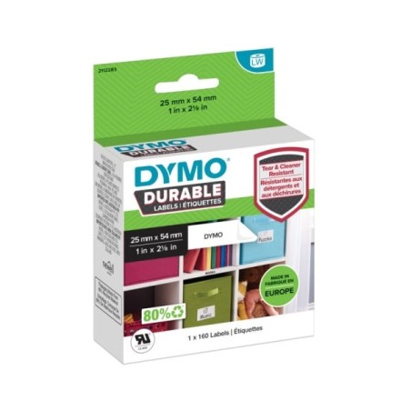 Dymo Durable Pack de 160 Étiquettes Originales pour Étiqueteuse - Texte Noir sur Fond Blanc - 25mmx54mm - 2112283