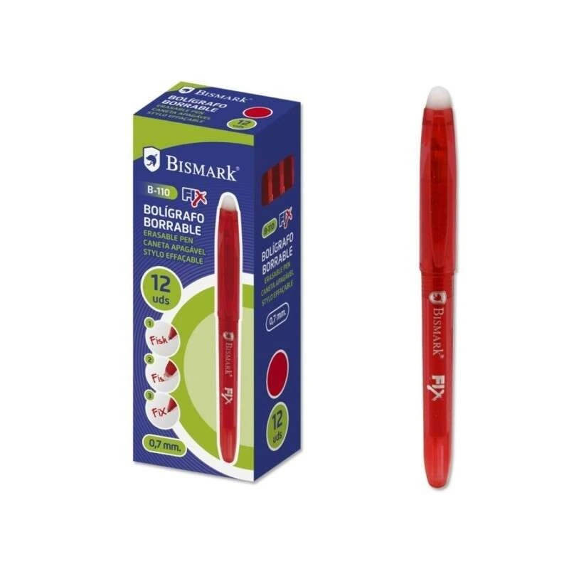Bismark Fix Stylo à Bille Effaçable - Pointe Fine 0.7mm - Avec Capuchon - Couleur Rouge