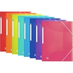 Oxford Urban A4+ Pasta com Elásticos com 3 Abas A4+ - Plástico Translúcido - Lombada 15mm Ampliável até 25mm - Cores Sortidas