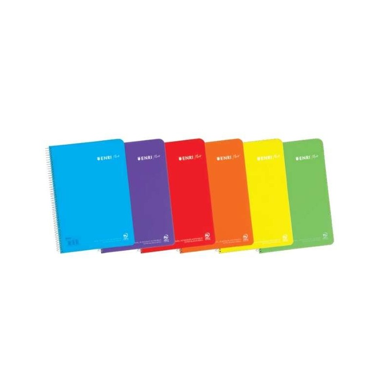 Enri Plus Spiral Notebook Folio Size 5x5mm Squared - 80 Sheets 90gsm with Margin - Plastic Cover - Assorted Colours