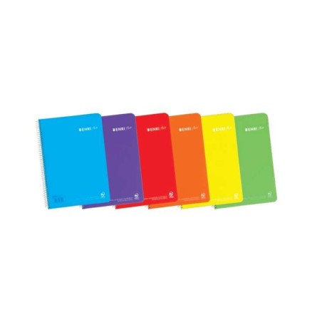 Enri Plus Spiral Notebook Folio Size 5x5mm Squared - 80 Sheets 90gsm with Margin - Plastic Cover - Assorted Colours