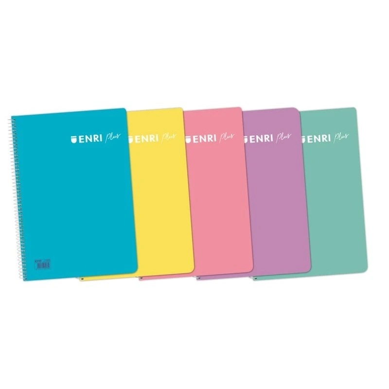 Enri Plus Cuaderno Espiral Cuadricula 4x4mm - Tamaño 4º - 80 Hojas 90gr con Margen - Cubierta de Plastico - Colores Surtidos